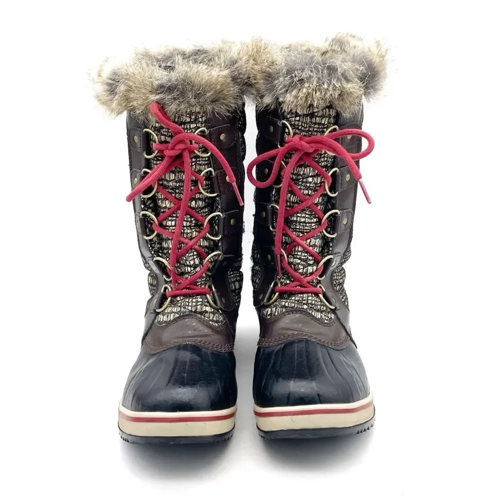 Sorel Tofino II Waterproof Winter Boots Faux Fur Cordovan Saddle Women’s Size 8